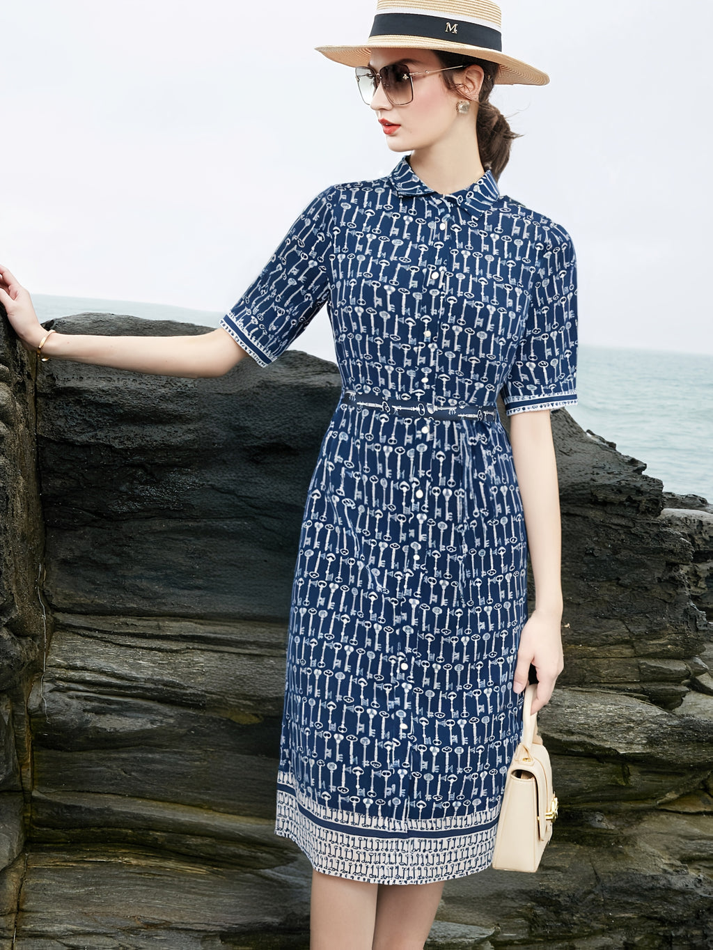 Women's Elegant Navy Blue Floral print - Formal & Casual Chic Dresses for Everyday