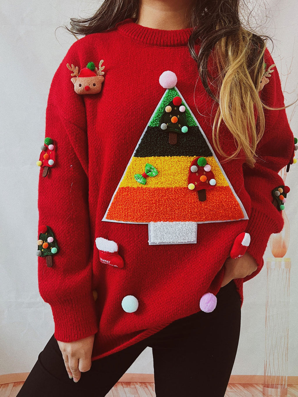 Women'S Christmas Sweater with a Round Neck, Long Sleeves, And a Relaxed Fit for Autumn And Winter