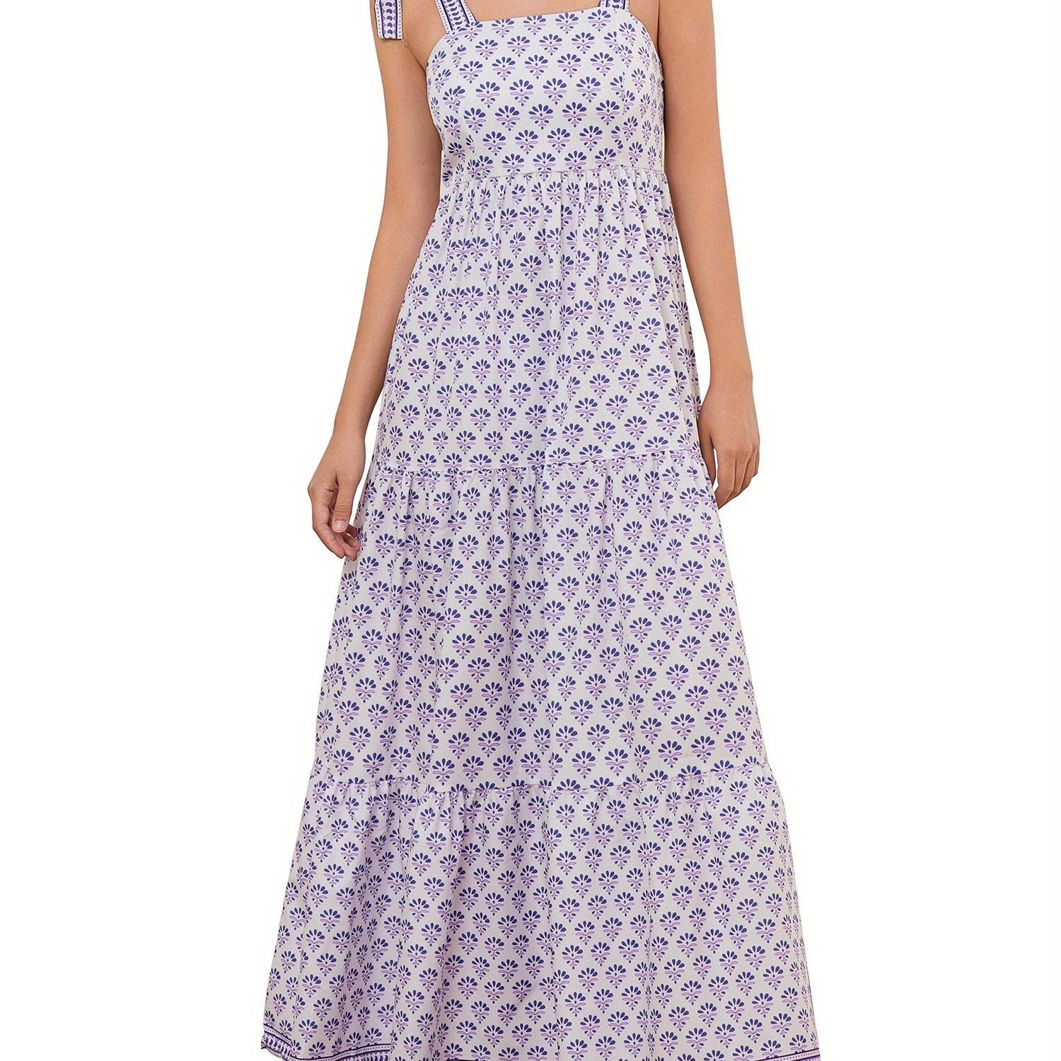 1pc Elegant Floral Applique Off-the-Shoulder Pinafore Dress for Women