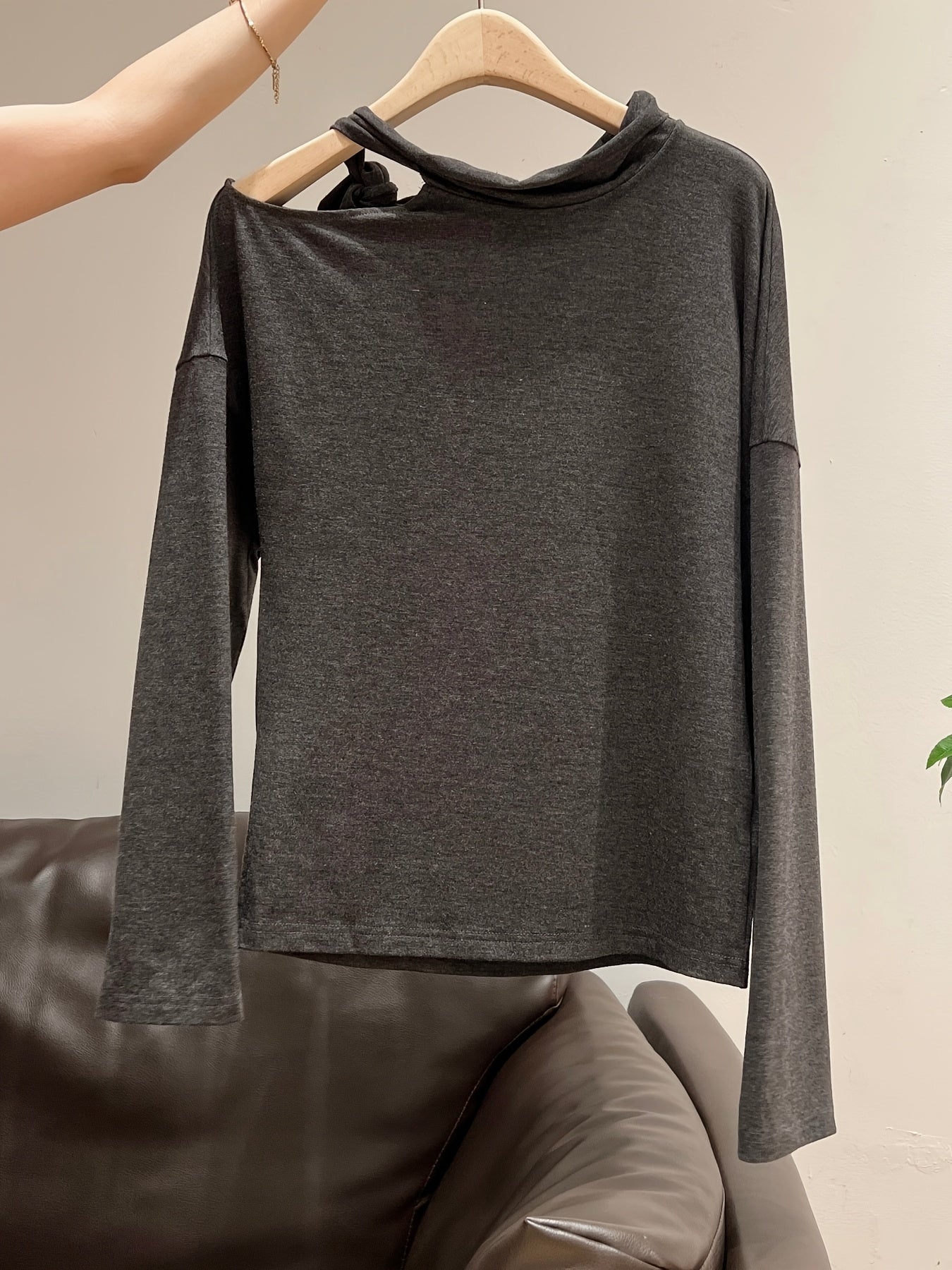 Women'S Elegant Off-Shoulder Long Sleeve T-Shirt with Bow Detail - Soft, Versatile