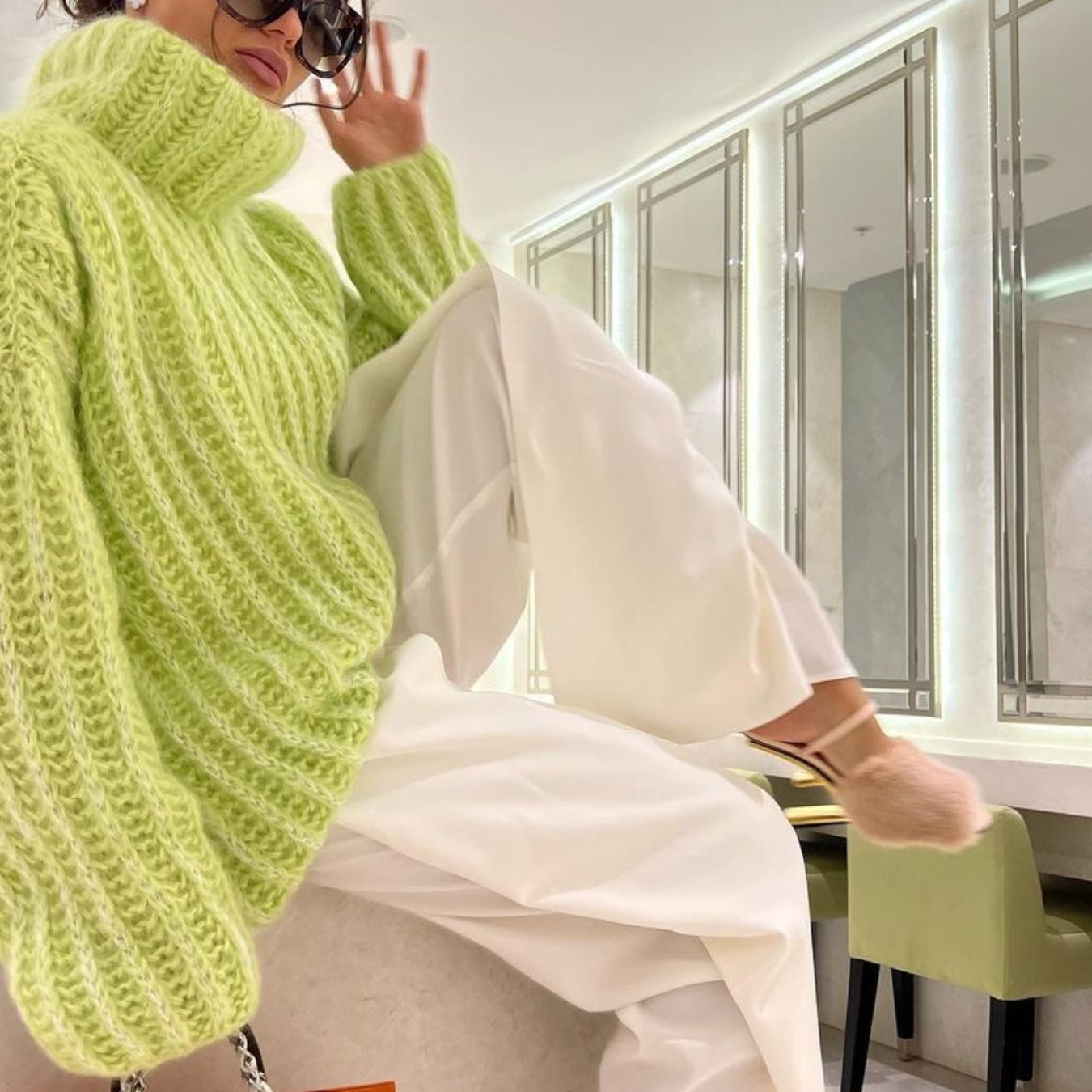 Women'S Soft Fluffy Sweater - Cozy Long Sleeve Round Neck Winter Pullover with Ruffled Hem & Sleeve Edges