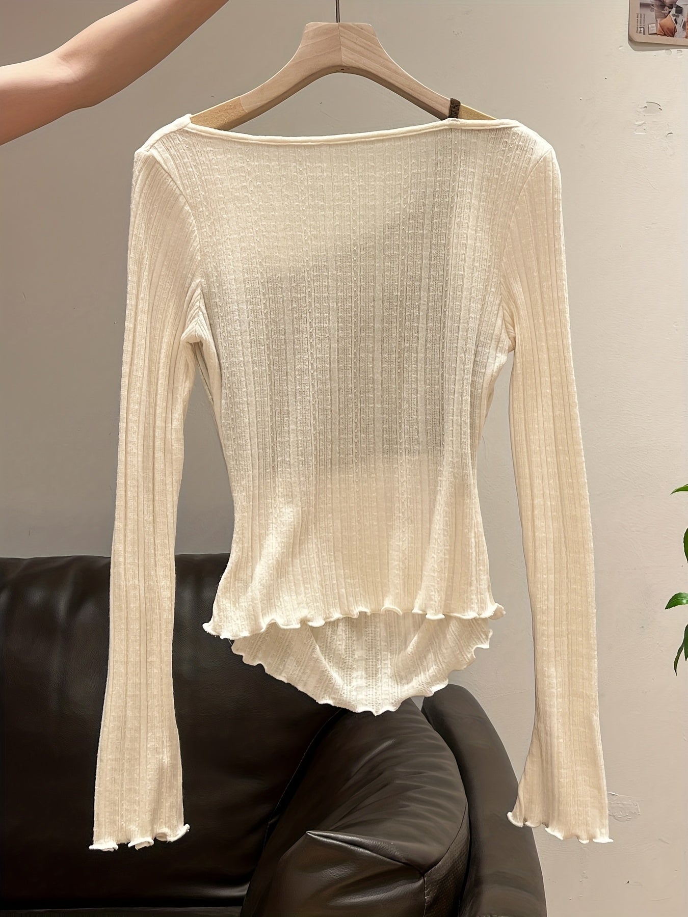 Women's Elegant Layered Short Blouse - Ruffled Collar & Hem Short-Sleeve-like Long Sleeve Tunic Top