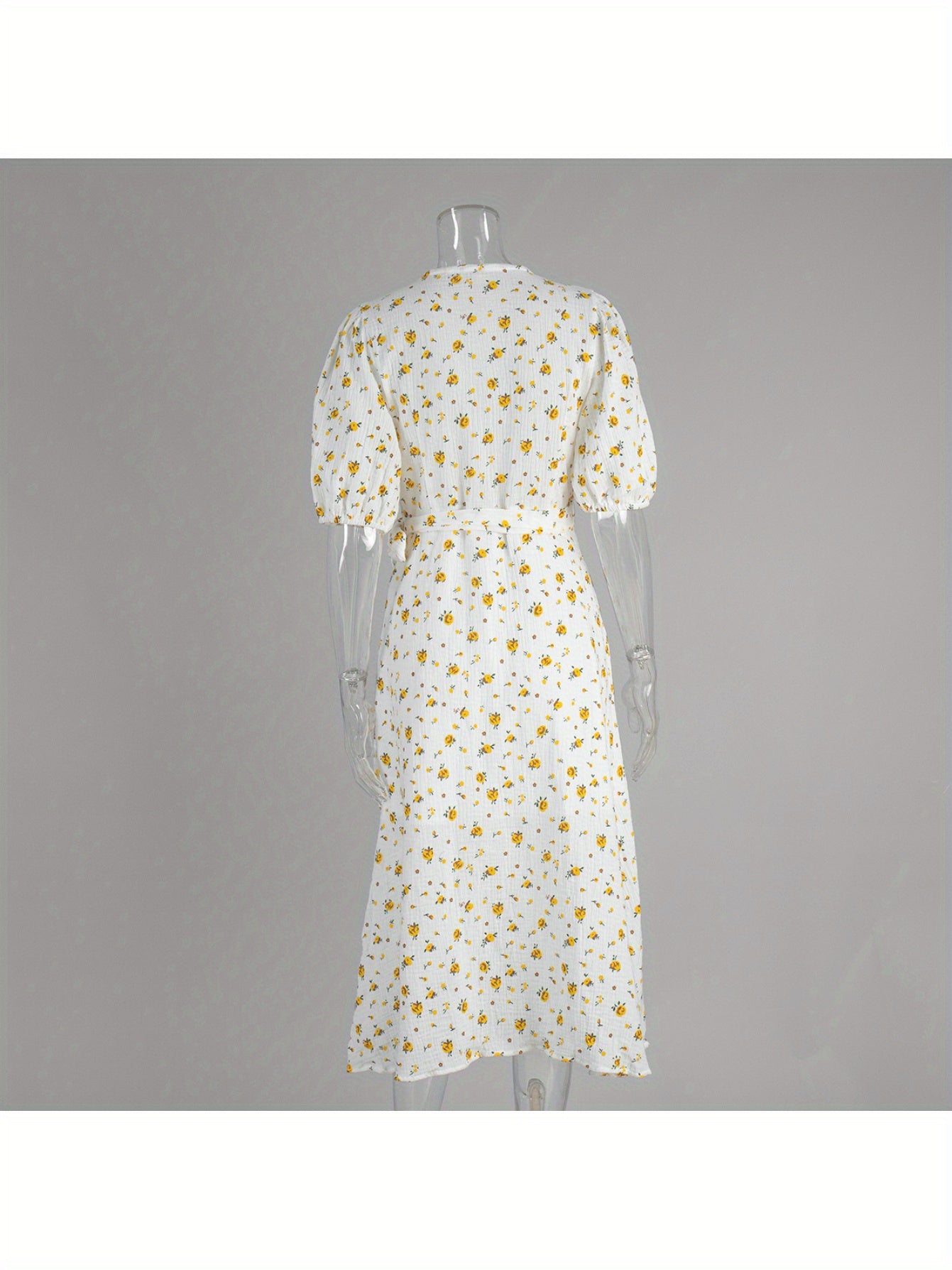New 2025 European And American Style Pure Printed Dress for Women with Puff Sleeves