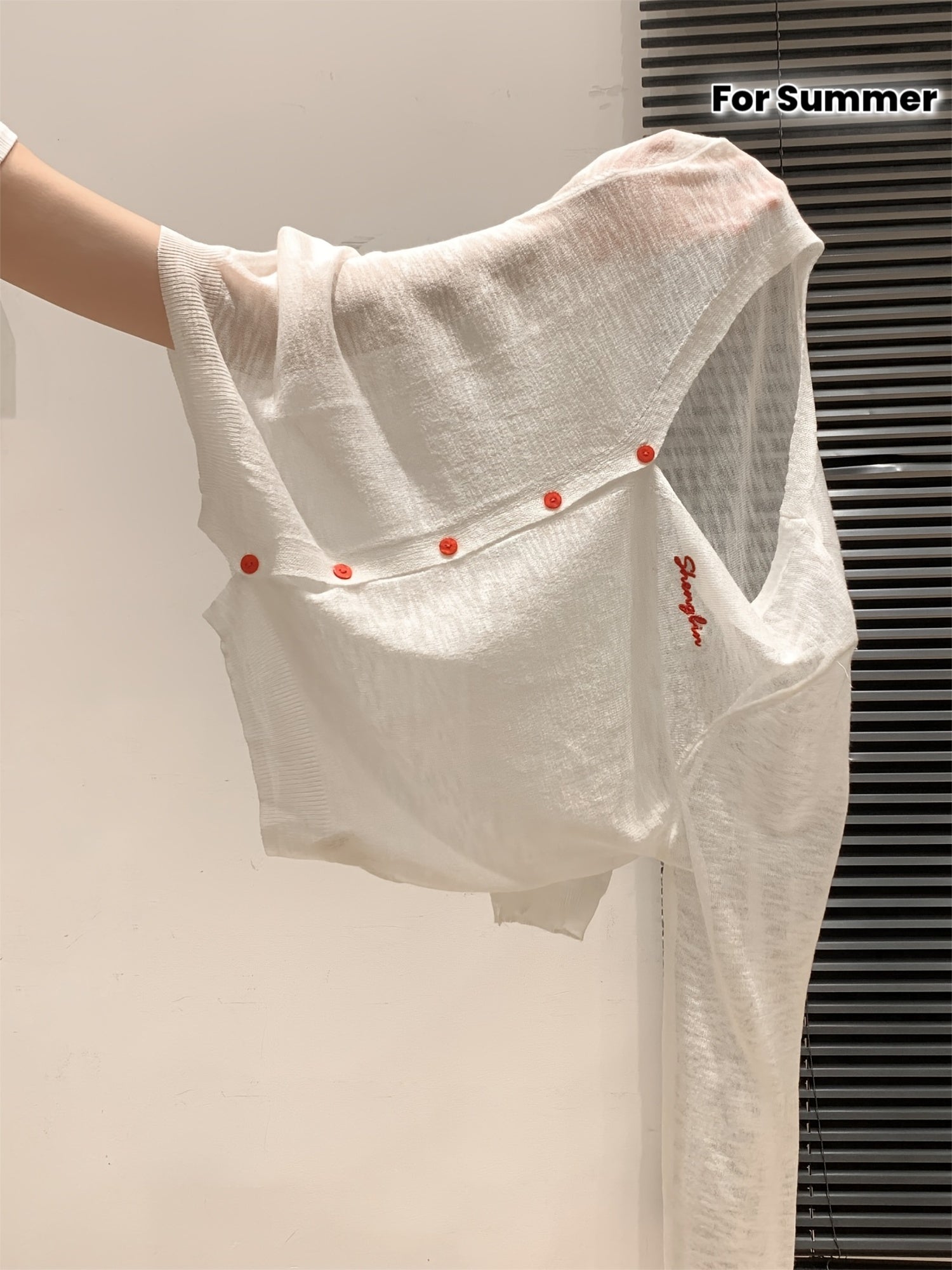 Letter Embroidered V-Neck Breathable Coverup Hair Needle Long Sleeve Women's Cardigan Summer Button Design Versatile Sheer Top