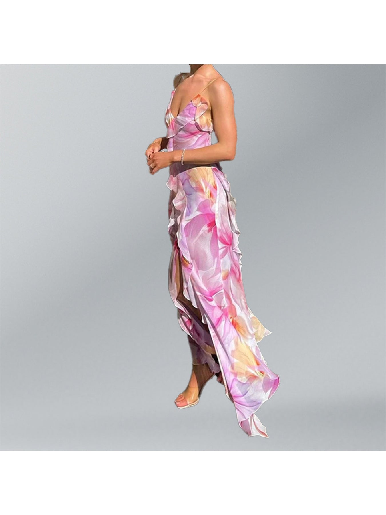 Women's French Elegant Floral beach dress - Sleeveless Formal & casual event gown