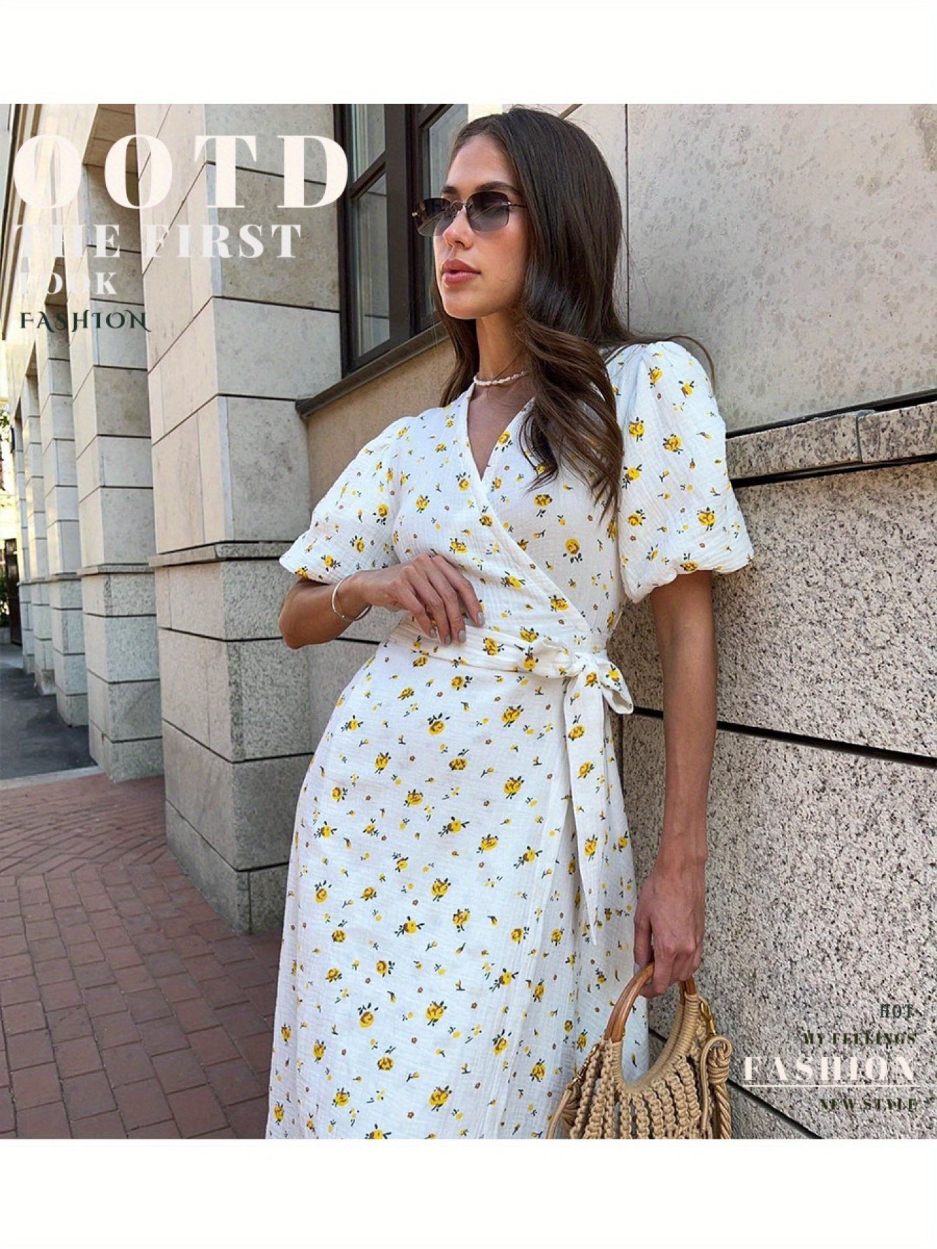 New 2025 European And American Style Pure Printed Dress for Women with Puff Sleeves