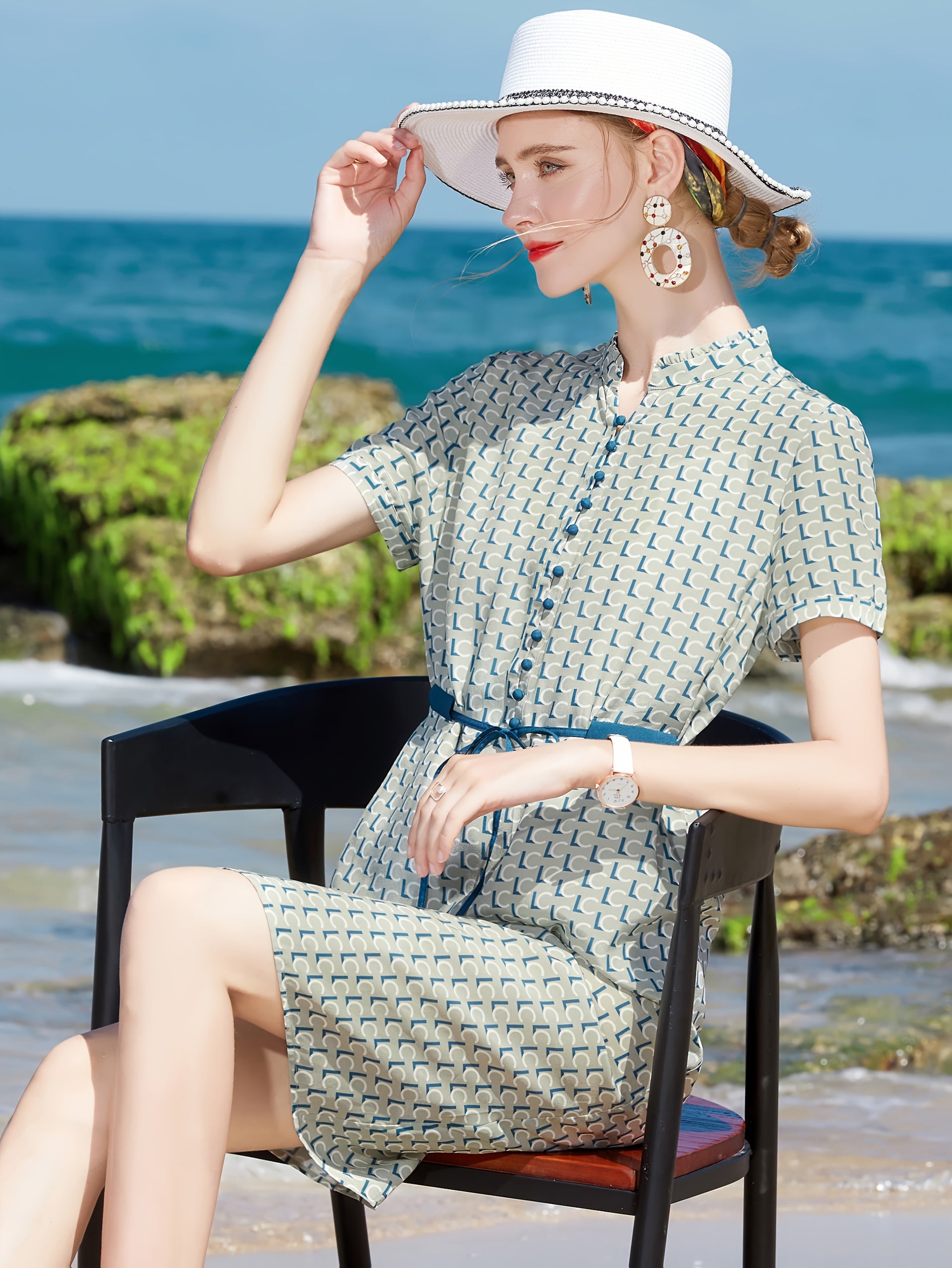 Women'S Elegant Summer Dress - Lightweight Breathable Formal & Casual Outfit with Adjustable Waist Tie