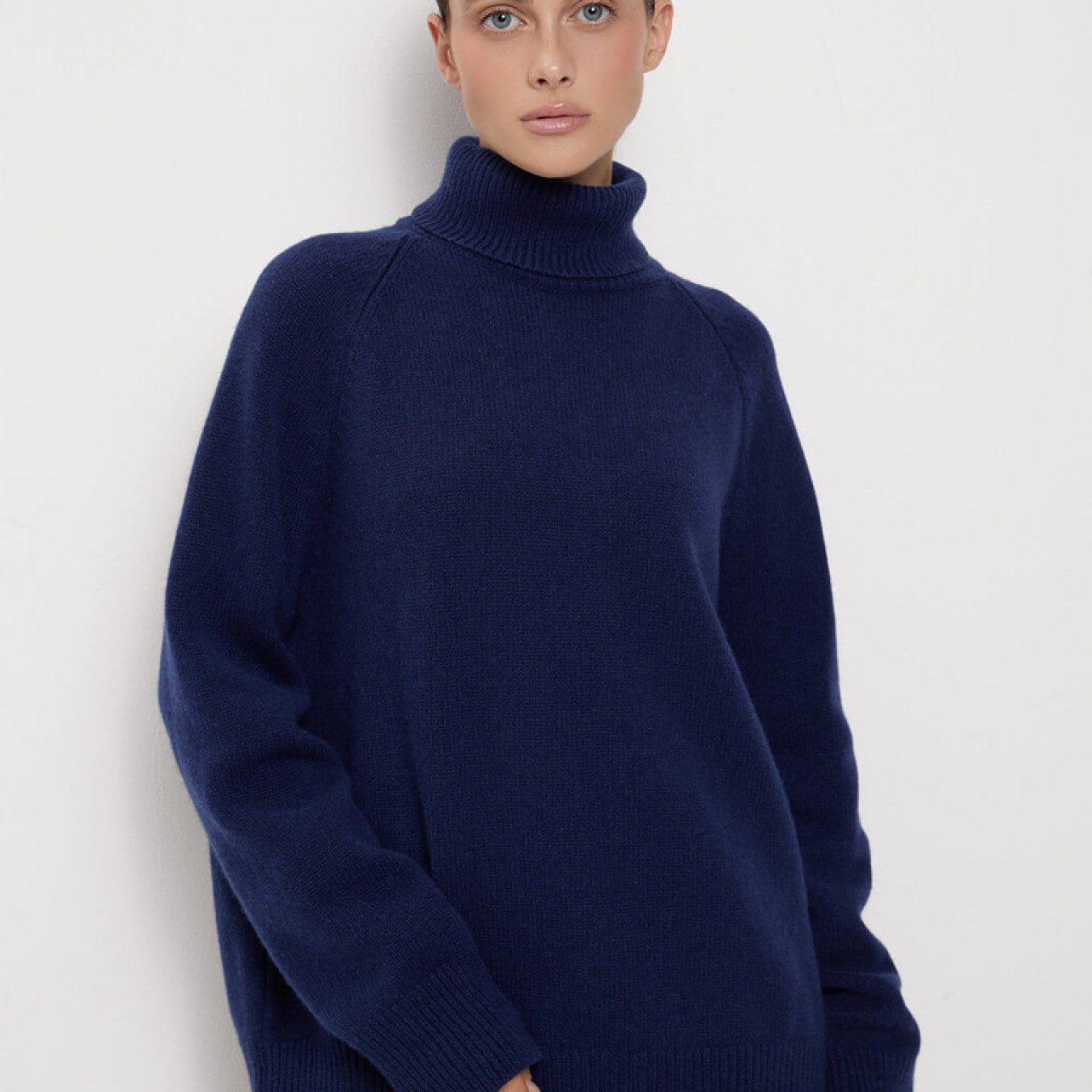 Women's Oversized Turtleneck Sweater - Y2K Plush Winter Warm Navy Blue