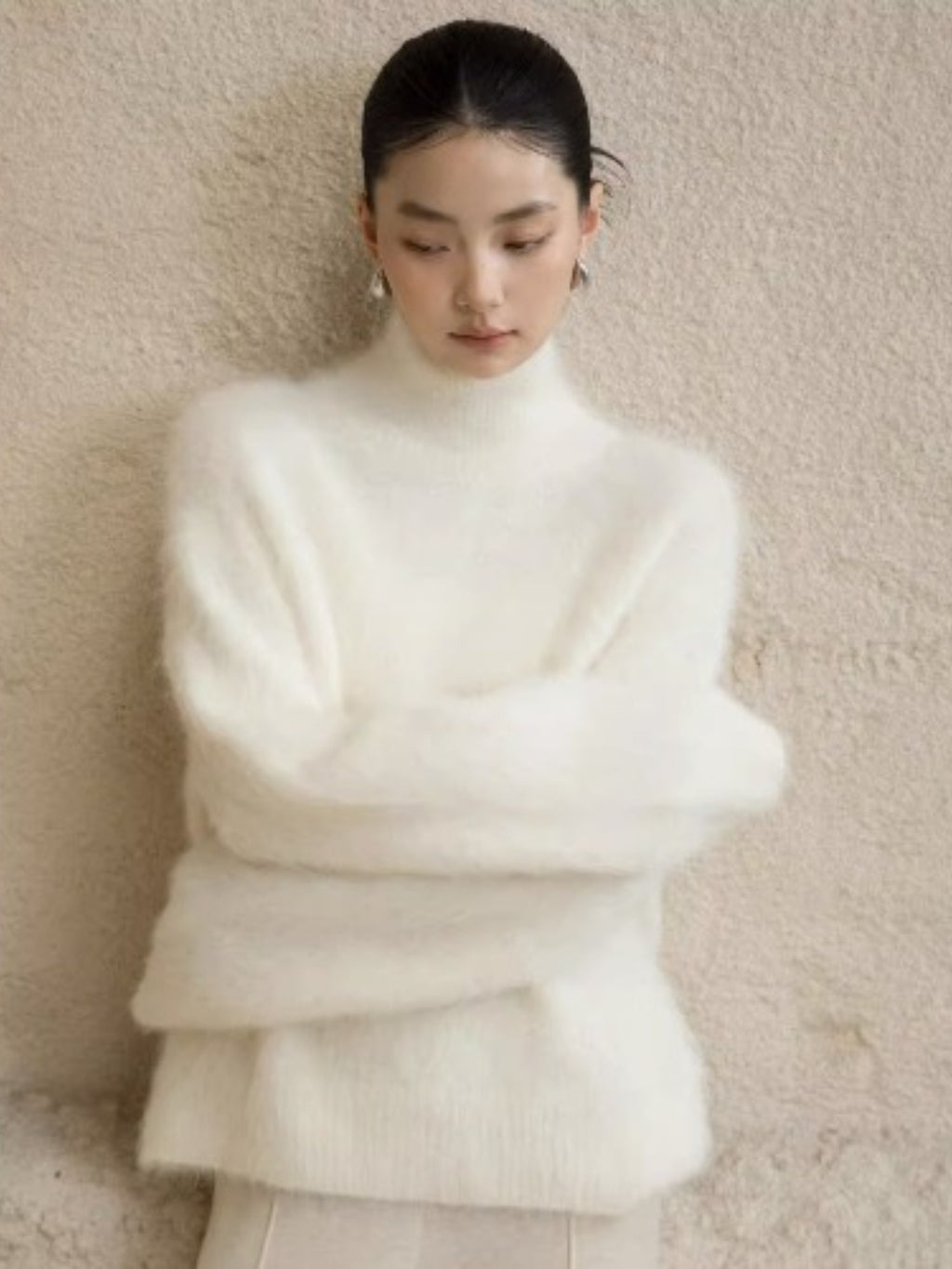 Women'S Elegant Faux Mink High Neck Sweater - Soft Thick Winter Sweater with Ribbed Collar & Long Sleeves