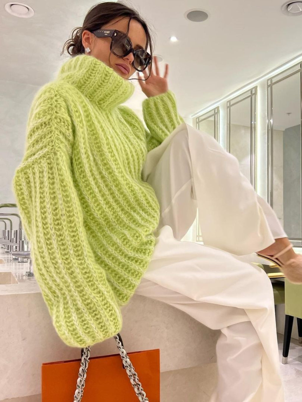 Women'S Soft Fluffy Sweater - Cozy Long Sleeve Round Neck Winter Pullover with Ruffled Hem & Sleeve Edges