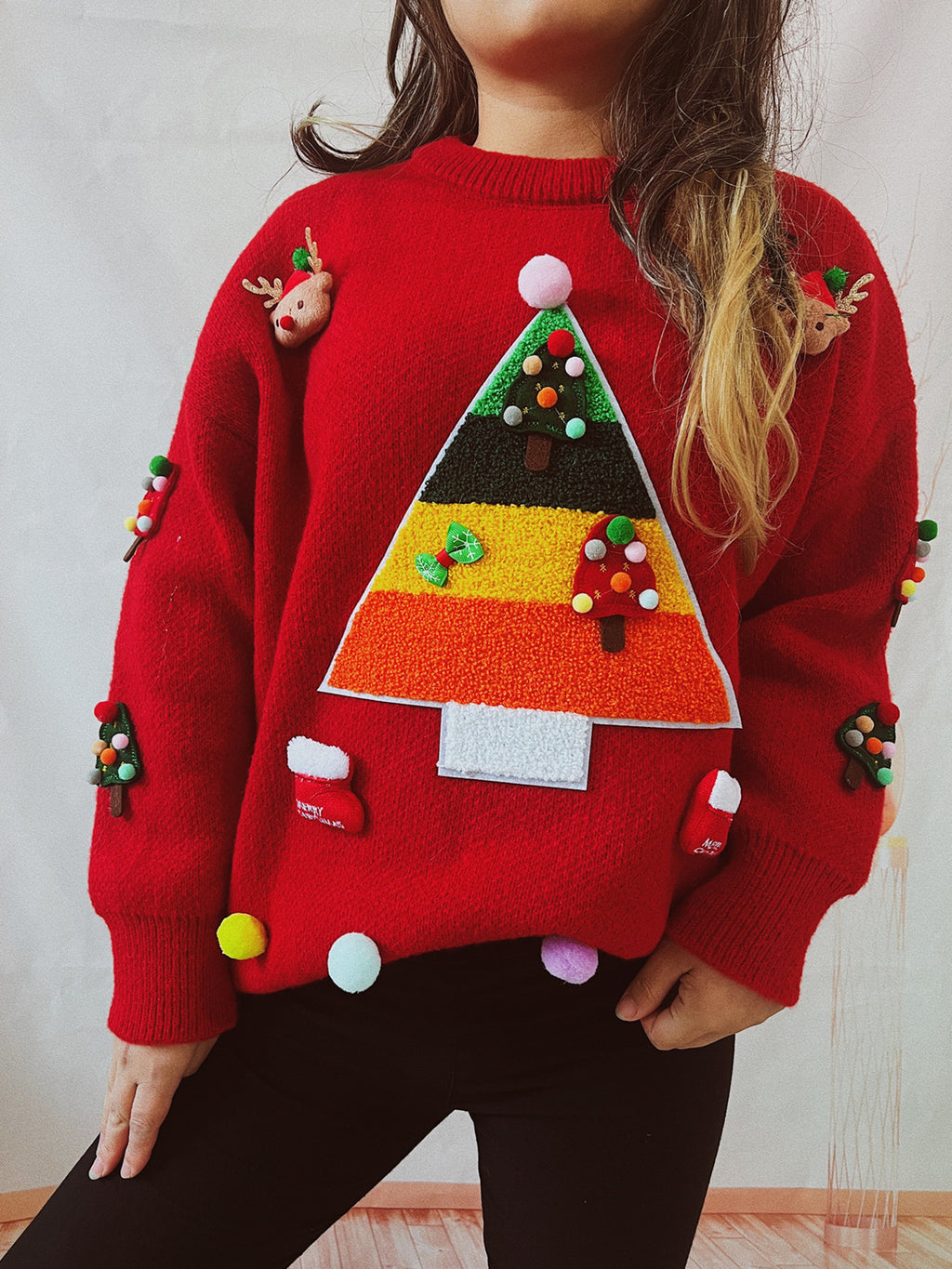 Women'S Christmas Sweater with a Round Neck, Long Sleeves, And a Relaxed Fit for Autumn And Winter