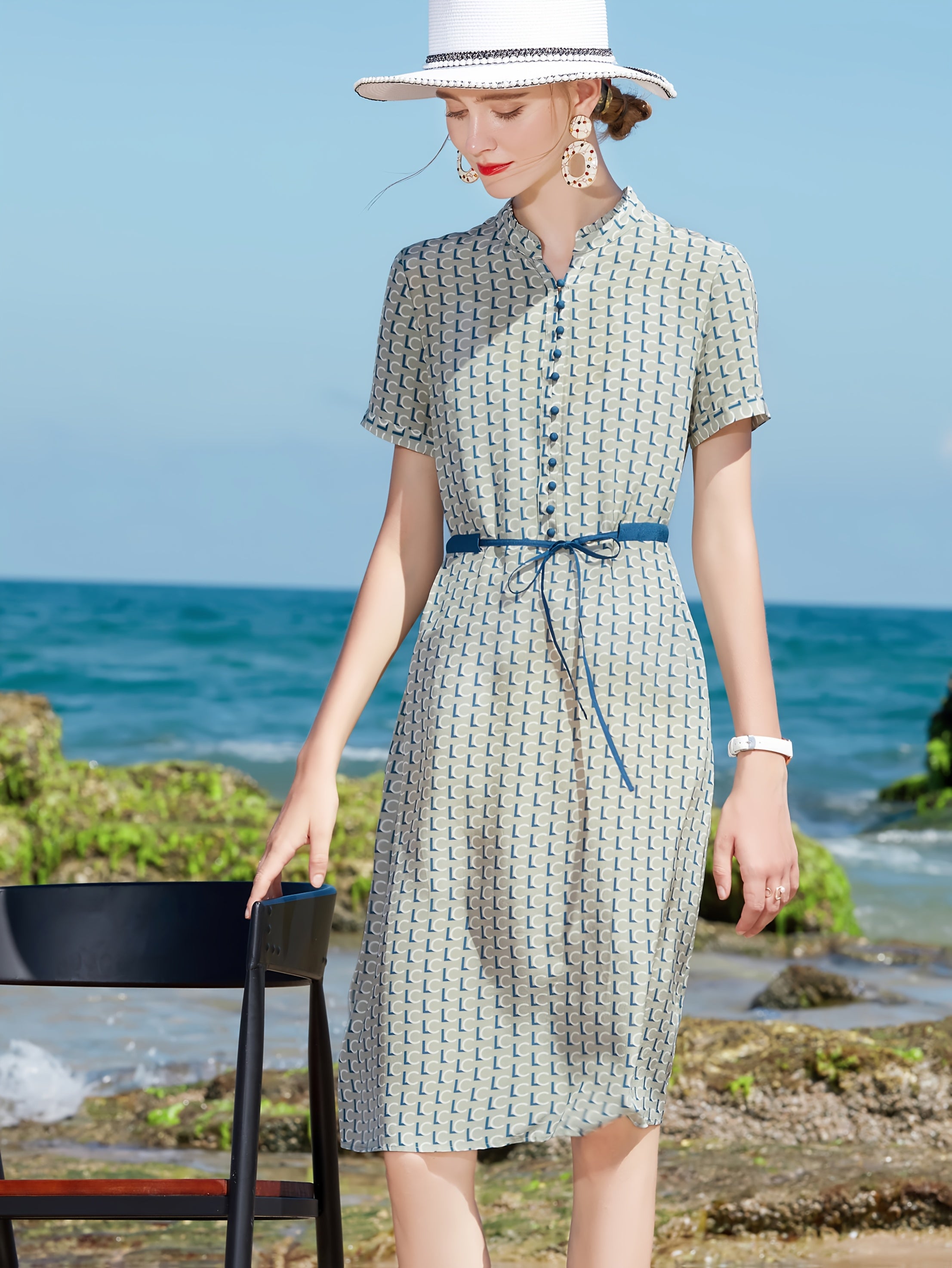 Women'S Elegant Summer Dress - Lightweight Breathable Formal & Casual Outfit with Adjustable Waist Tie