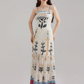 1pc Bohemian Floral Print Maxi Dress, Polyester Spaghetti Strap Fitted Elegant Gown for Women