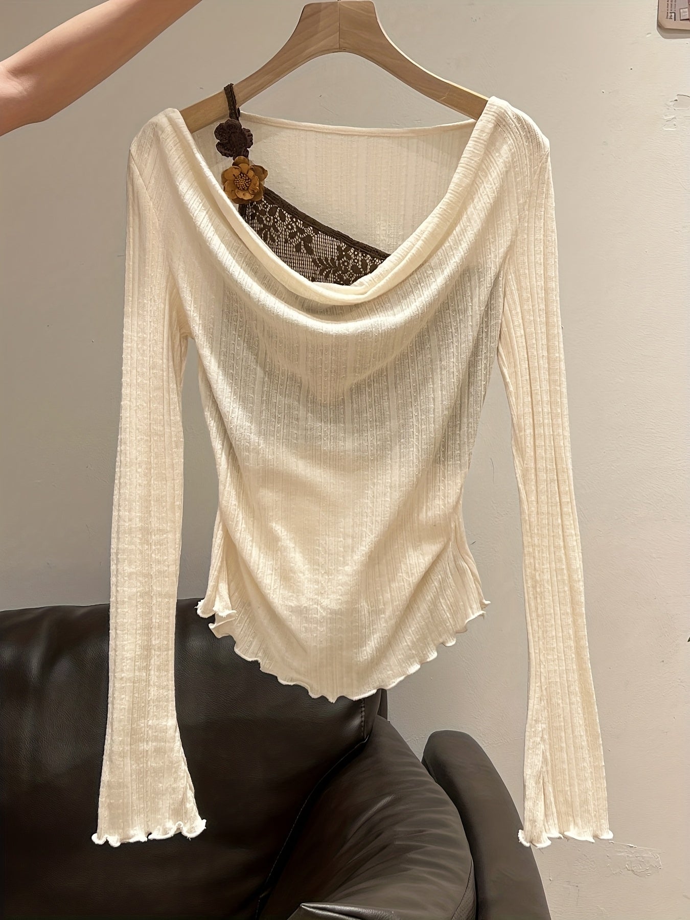 Women's Elegant Layered Short Blouse - Ruffled Collar & Hem Short-Sleeve-like Long Sleeve Tunic Top