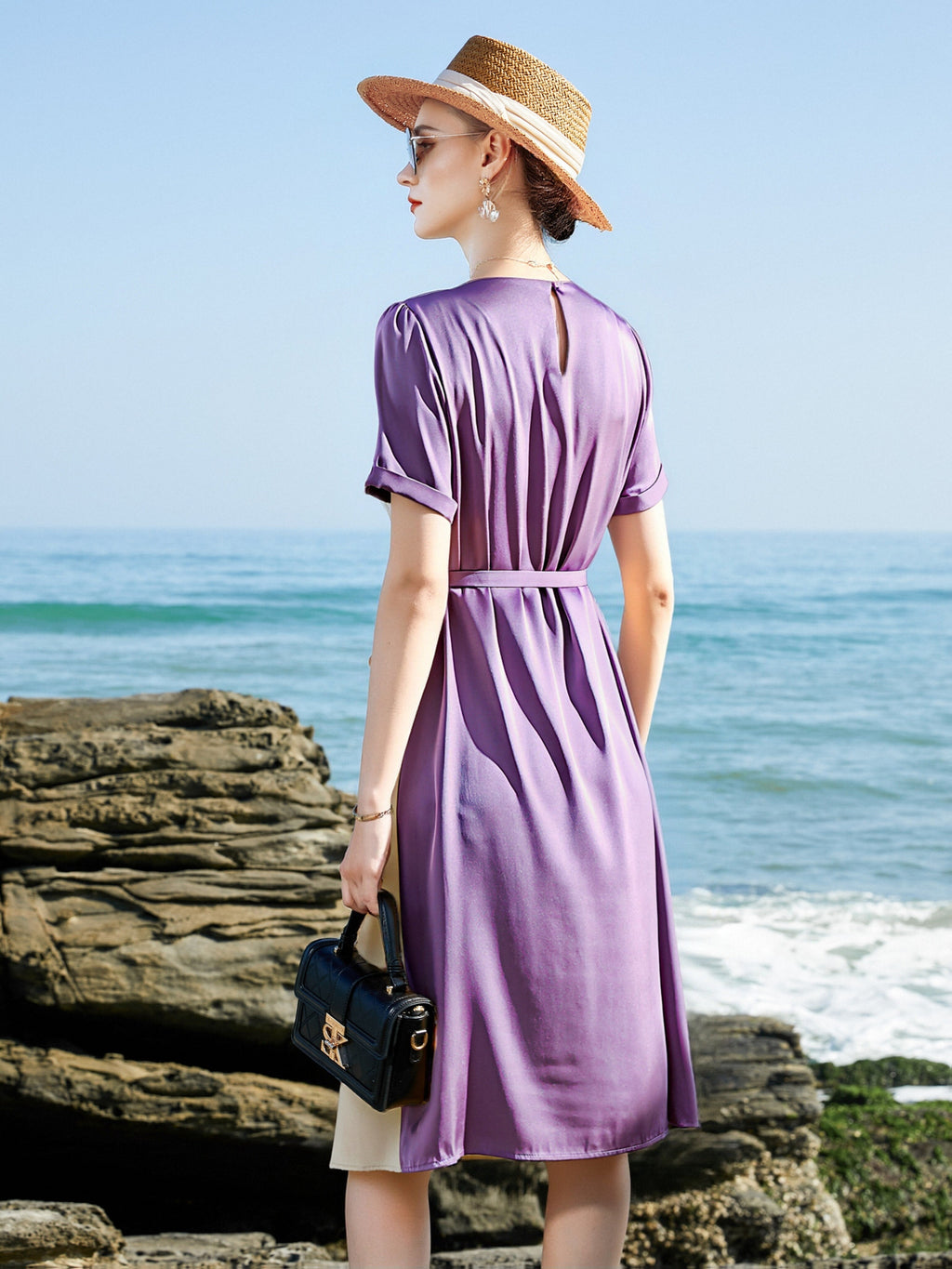 Women's Elegant Heavyweight Mulberry Silky Dress - 2025 New Design A-Line Short Sleeve -Length Formal