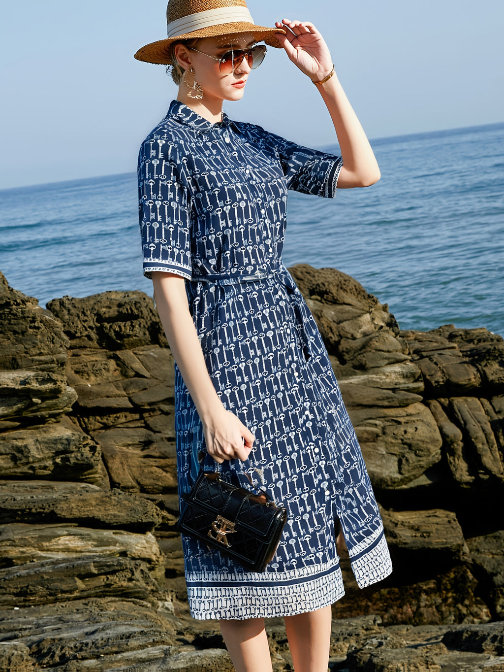 Women's Elegant Navy Blue Floral print - Formal & Casual Chic Dresses for Everyday