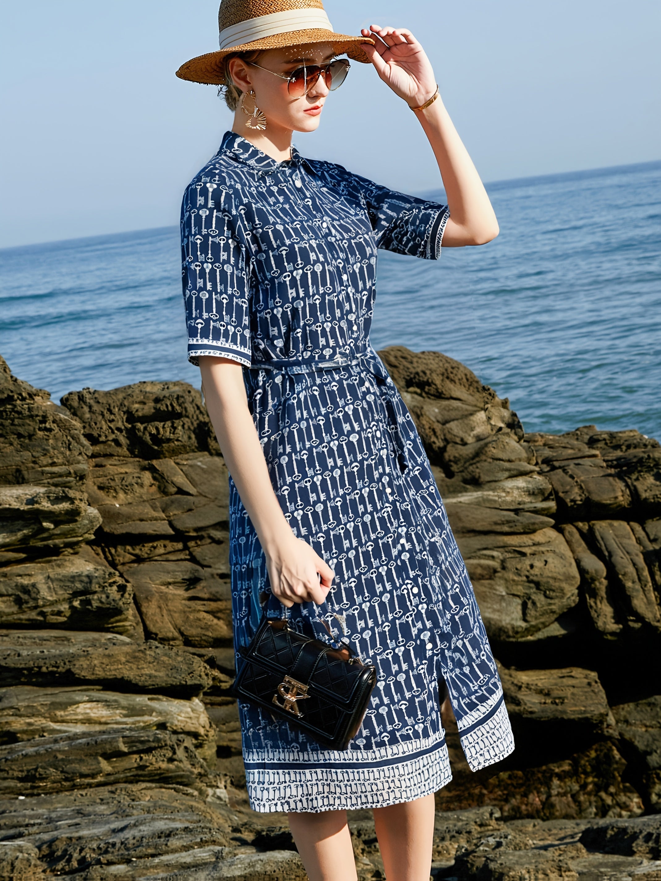 Women's Elegant Navy Blue Floral print - Formal & Casual Chic Dresses for Everyday
