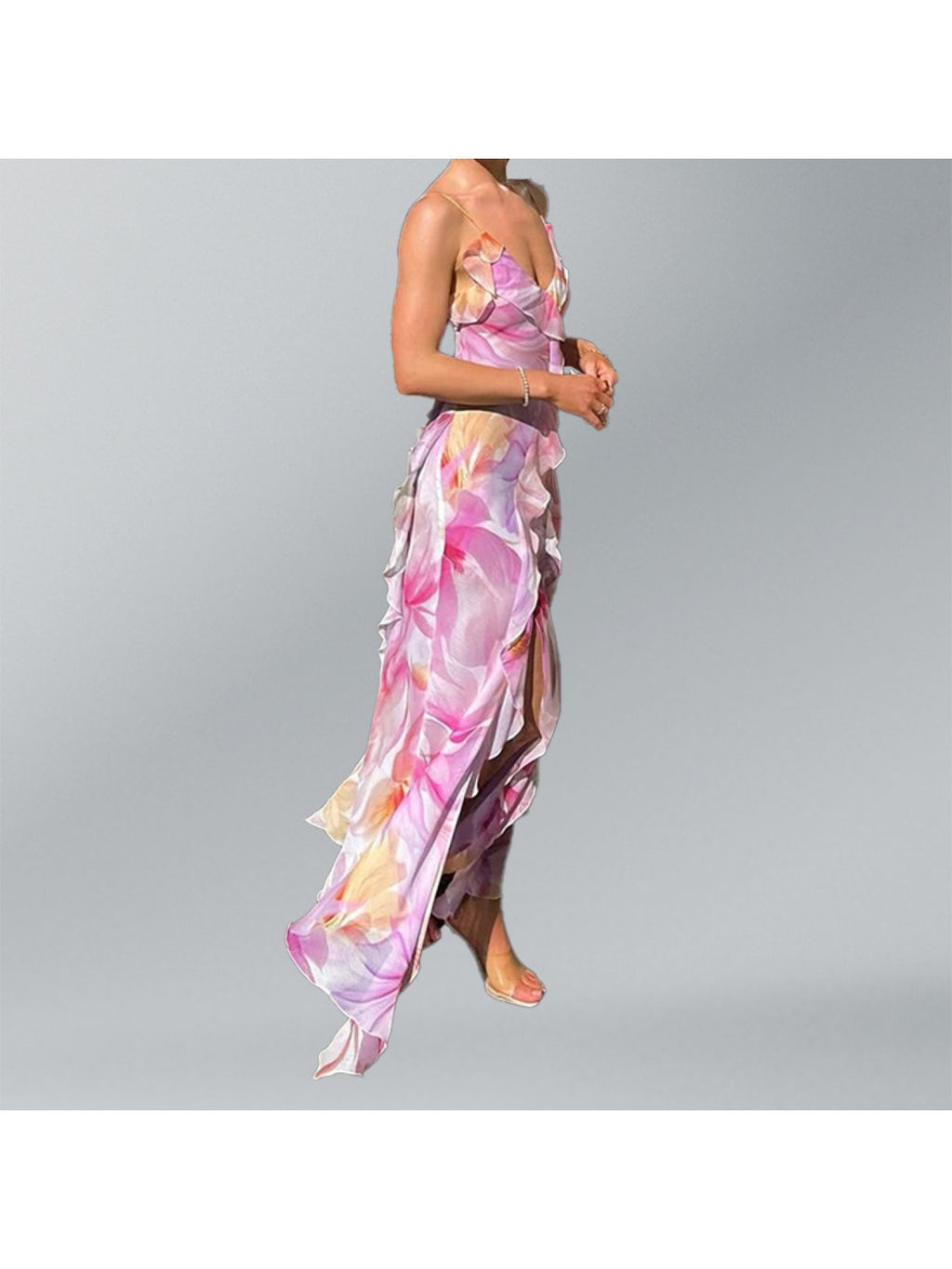 Women's French Elegant Floral beach dress - Sleeveless Formal & casual event gown