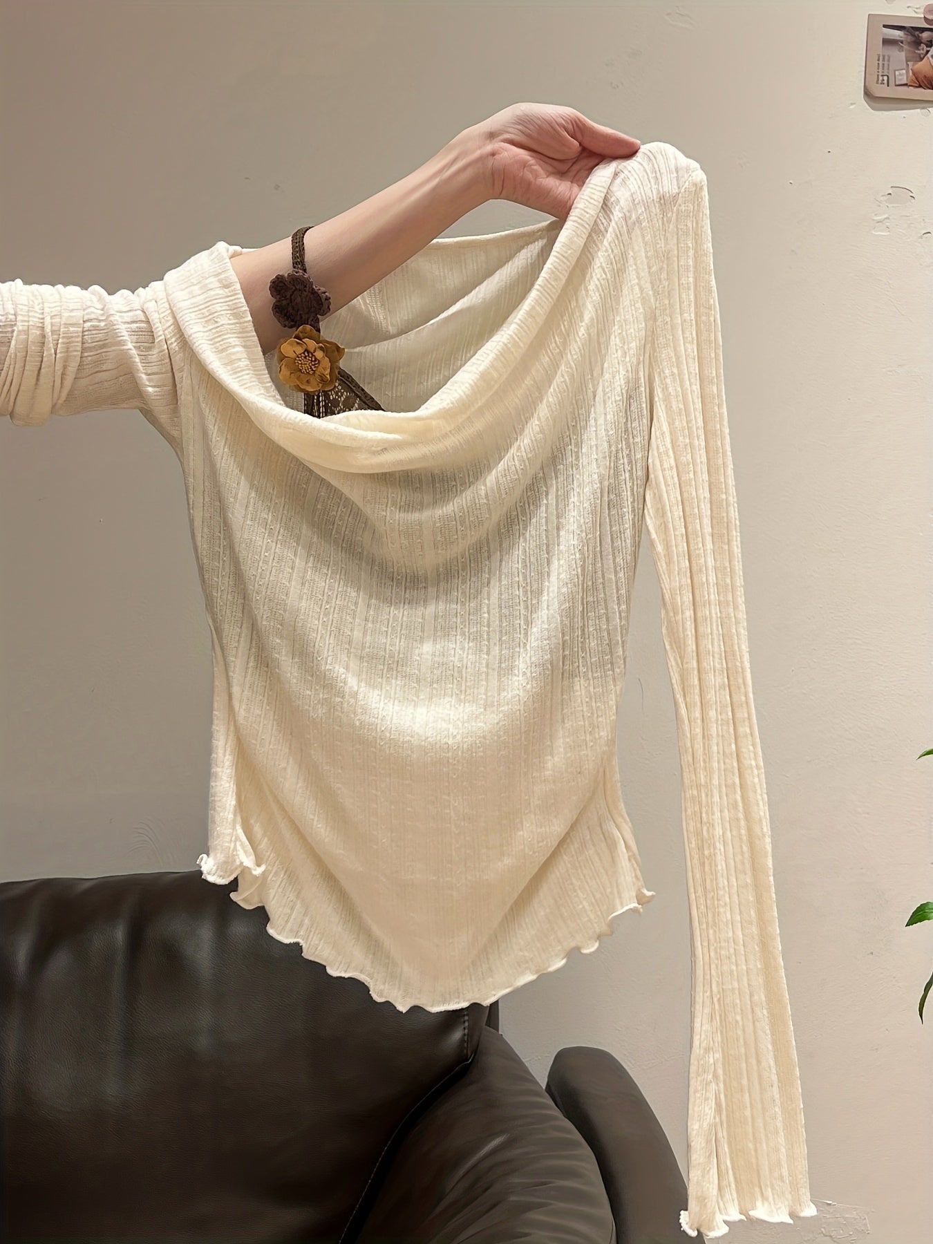 Women's Elegant Layered Short Blouse - Ruffled Collar & Hem Short-Sleeve-like Long Sleeve Tunic Top