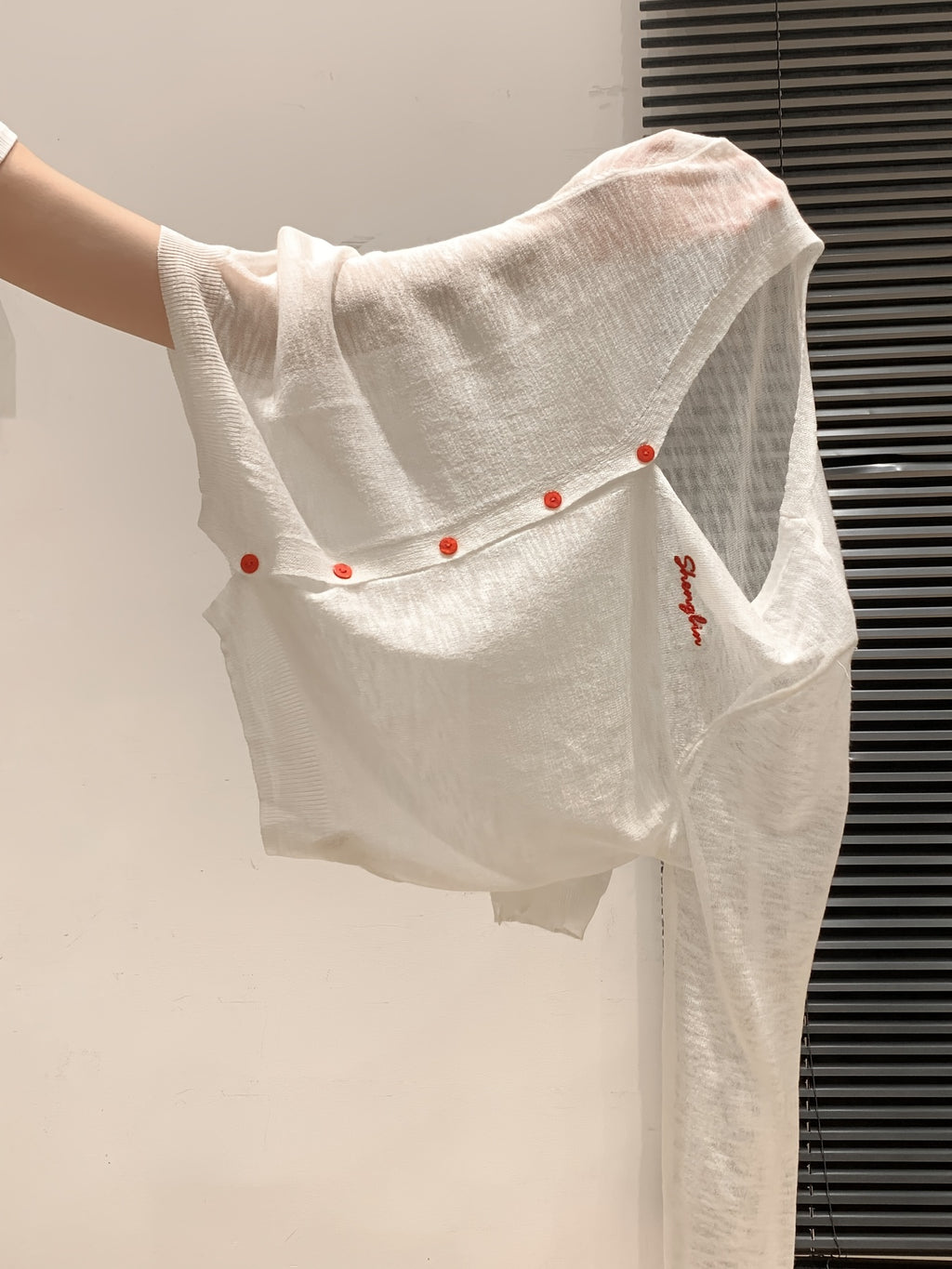 Letter Embroidered V-Neck Breathable Coverup Hair Needle Long Sleeve Women's Cardigan Summer Button Design Versatile Sheer Top