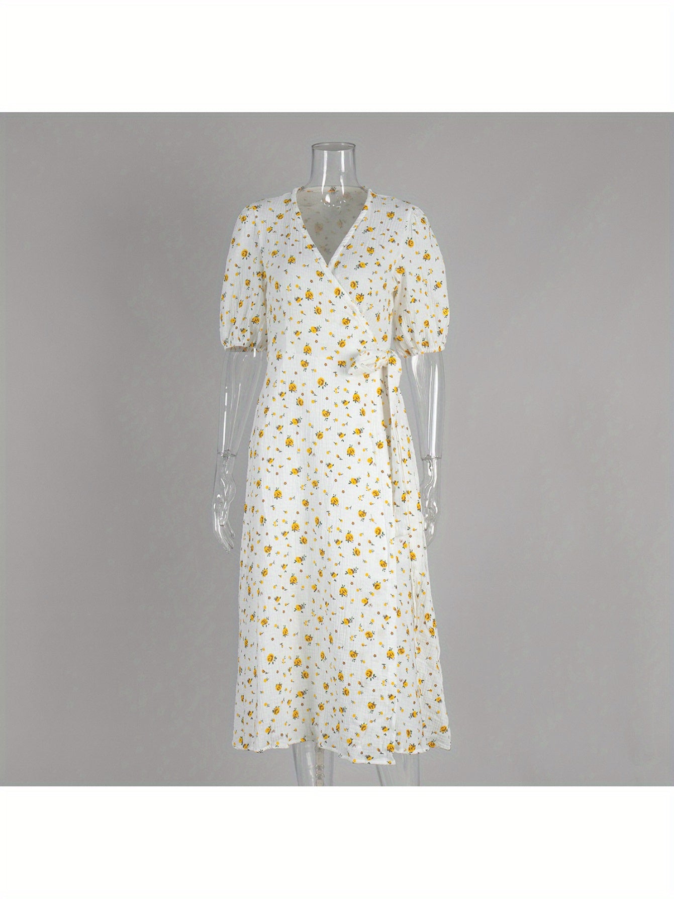 New 2025 European And American Style Pure Printed Dress for Women with Puff Sleeves