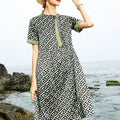 Women'S Elegant Black & Green Floral-like print - Breathable Formal & Casual Dresses