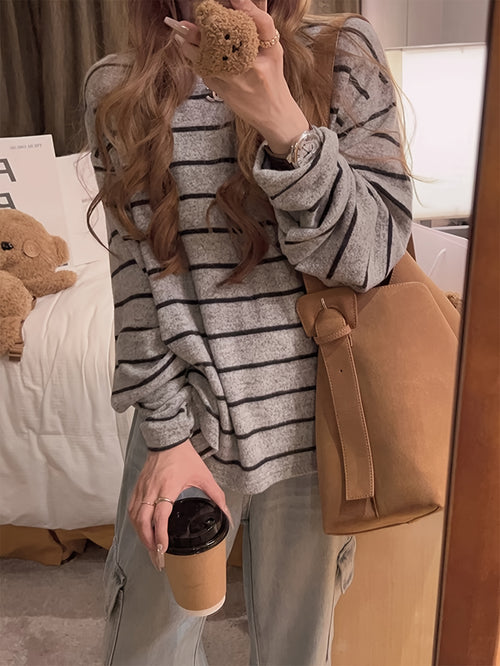 Asian Size Long Sleeve T-Shirt for Women, Lazy Style Loose Top, Fits 80-160 lbs